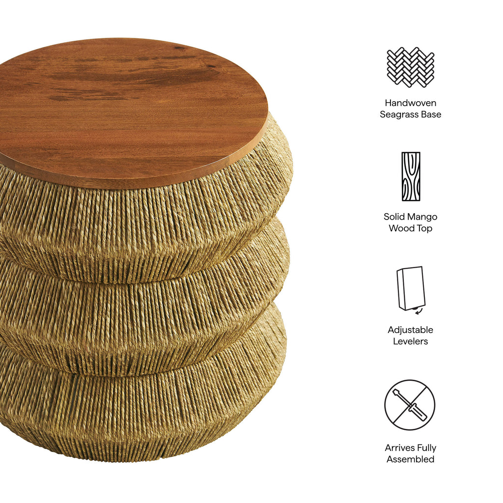 Maris Seagrass and Wood End Table - Walnut Natural