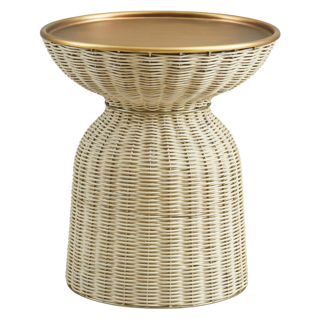 Lazaro Round Rattan Side Table - Burnished Brass Natural