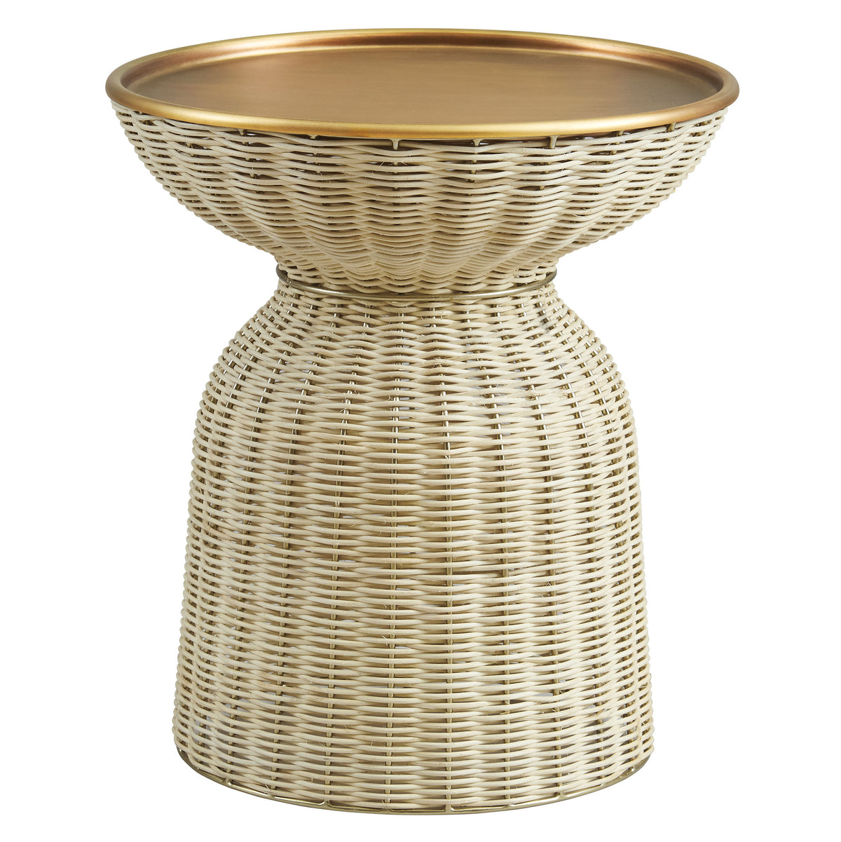 Lazaro Round Rattan Side Table - Burnished Brass Natural