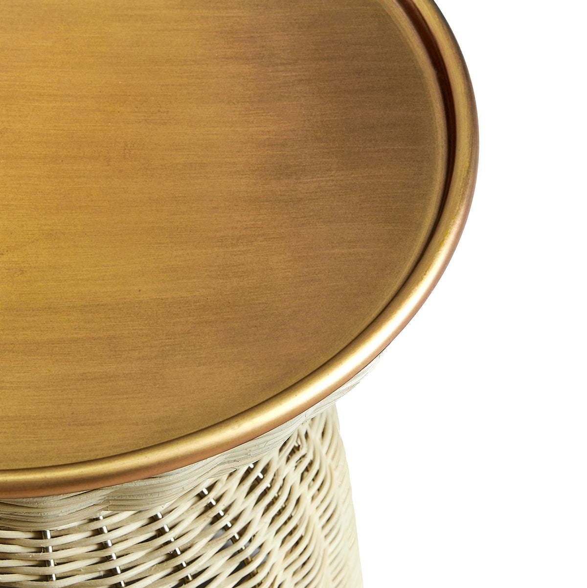 Lazaro Round Rattan Side Table - Burnished Brass Natural