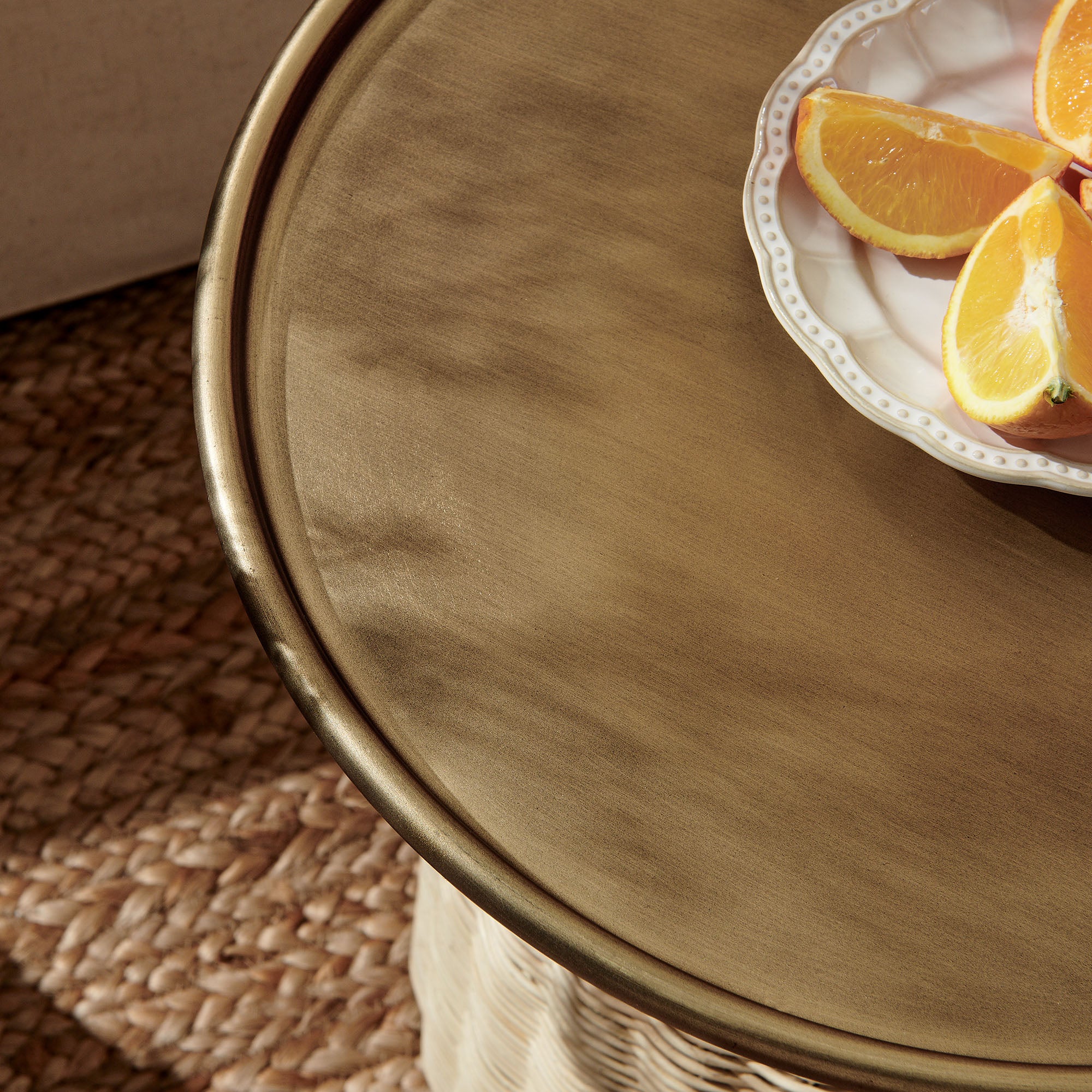 Lazaro Round Rattan Side Table - Burnished Brass Natural
