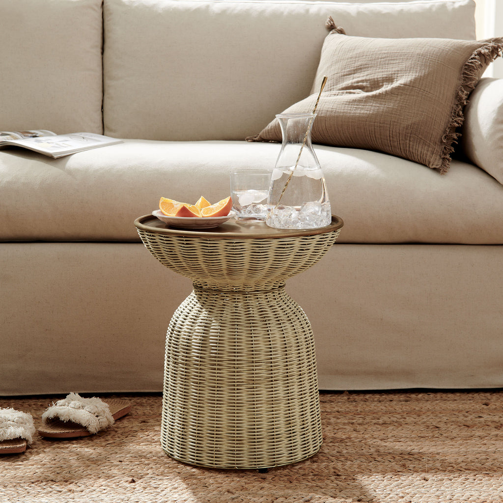 Lazaro Round Rattan Side Table - Burnished Brass Natural