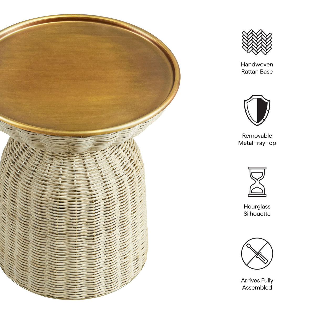 Lazaro Round Rattan Side Table - Burnished Brass Natural