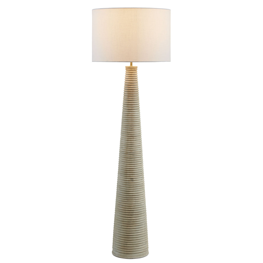 Saylor Carved Ribbed Wood Floor Lamp With Drum Shade - White Gray