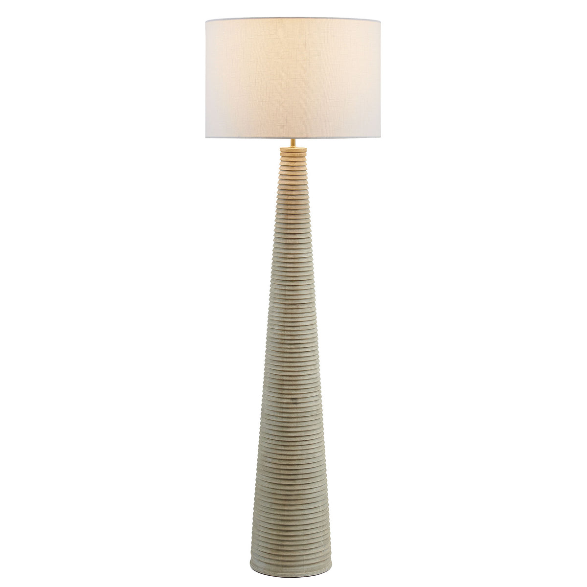 Saylor Carved Ribbed Wood Floor Lamp With Drum Shade - White Gray