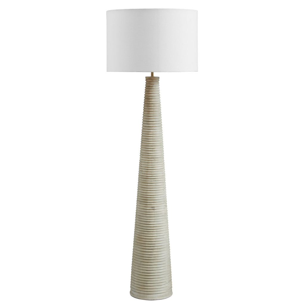 Saylor Carved Ribbed Wood Floor Lamp With Drum Shade - White Gray