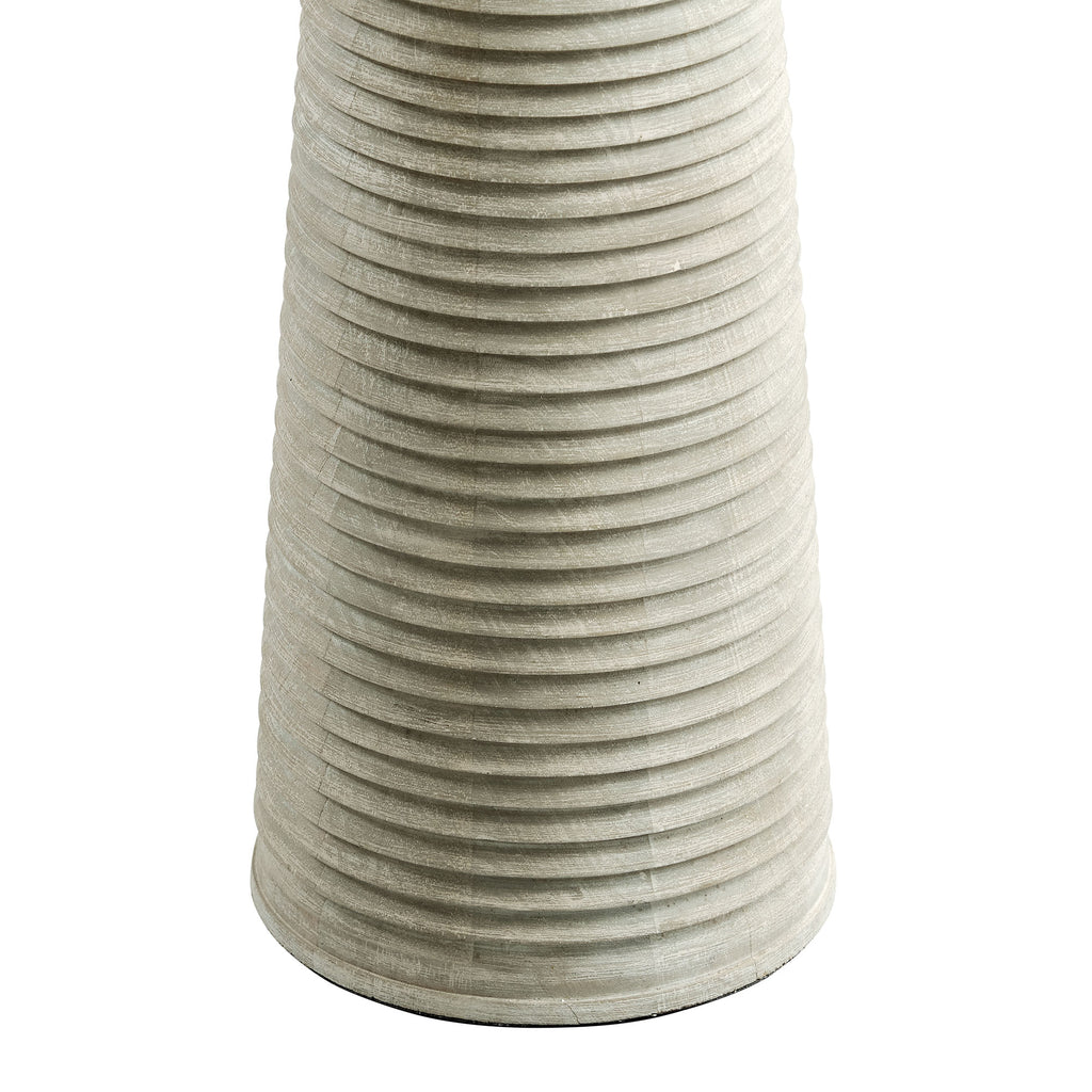 Saylor Carved Ribbed Wood Floor Lamp With Drum Shade - White Gray