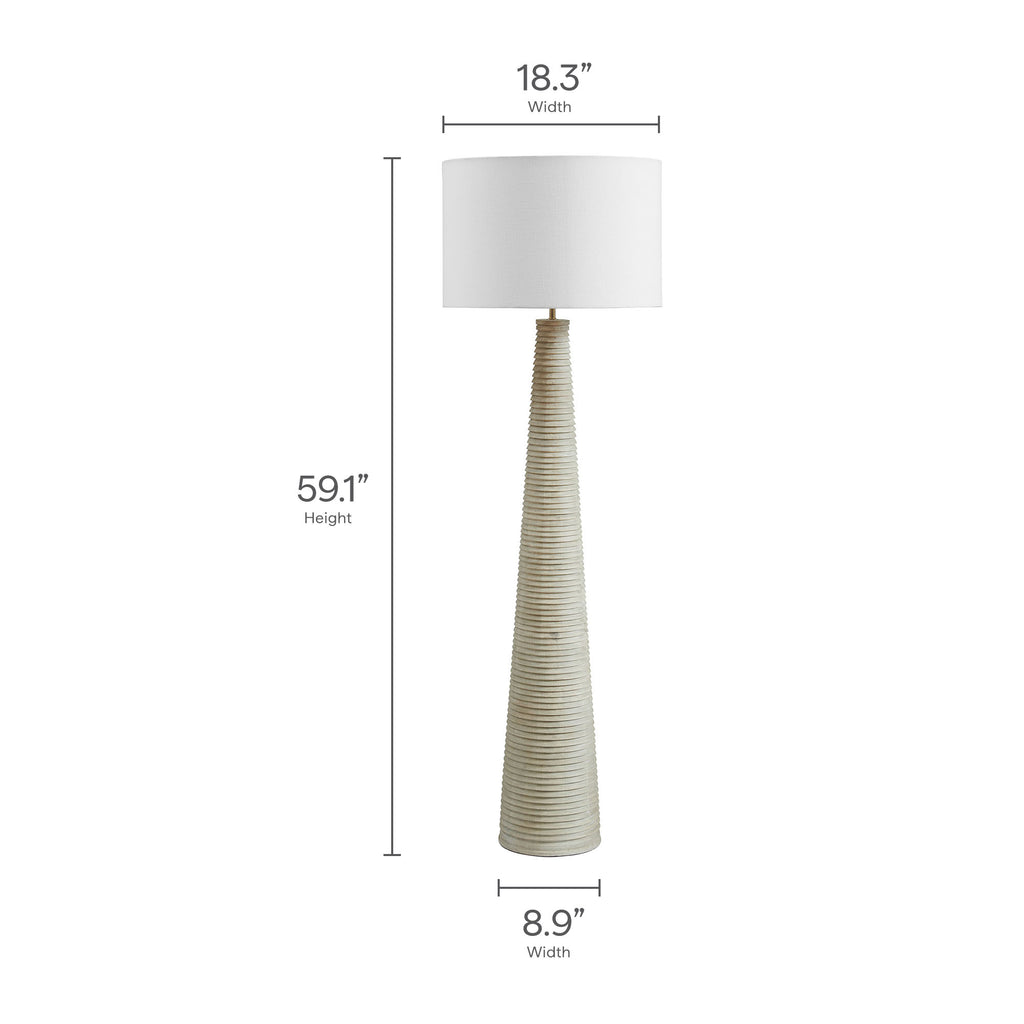 Saylor Carved Ribbed Wood Floor Lamp With Drum Shade - White Gray
