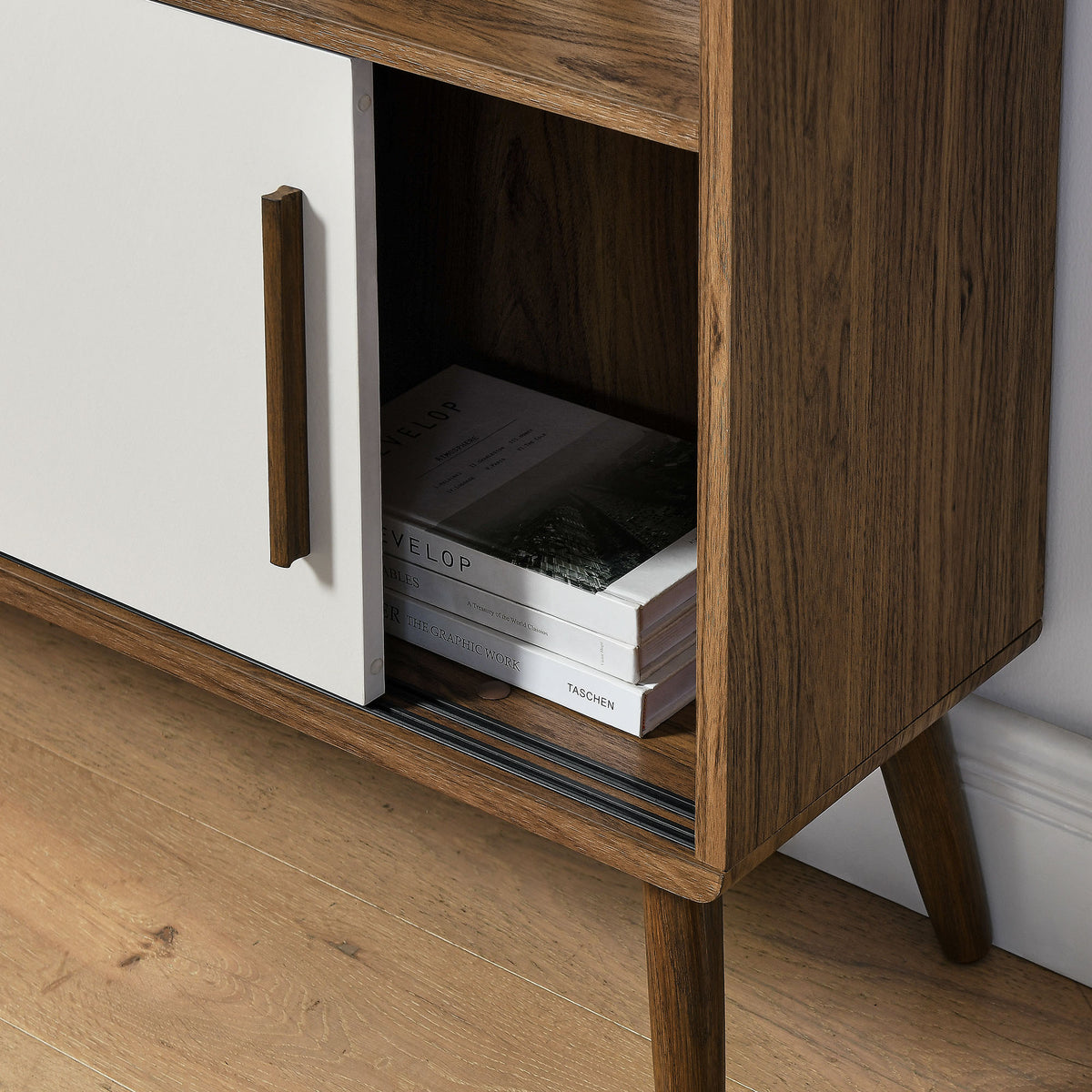 Transmit 45" Bookcase with Sliding Doors - Walnut Linen