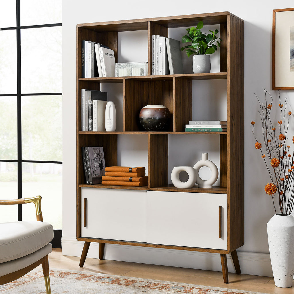 Transmit 45" Bookcase with Sliding Doors - Walnut Linen