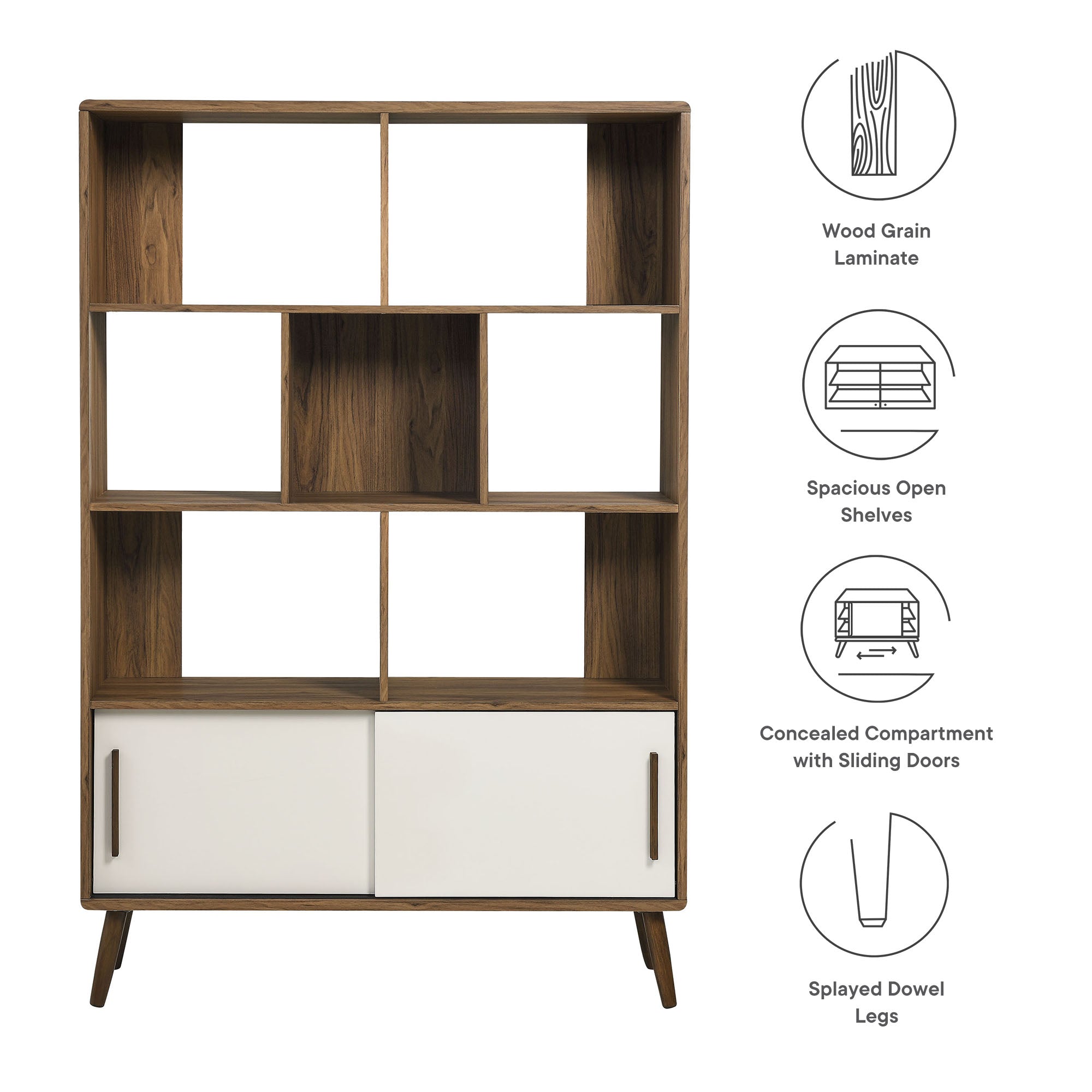 Transmit 45" Bookcase with Sliding Doors - Walnut Linen