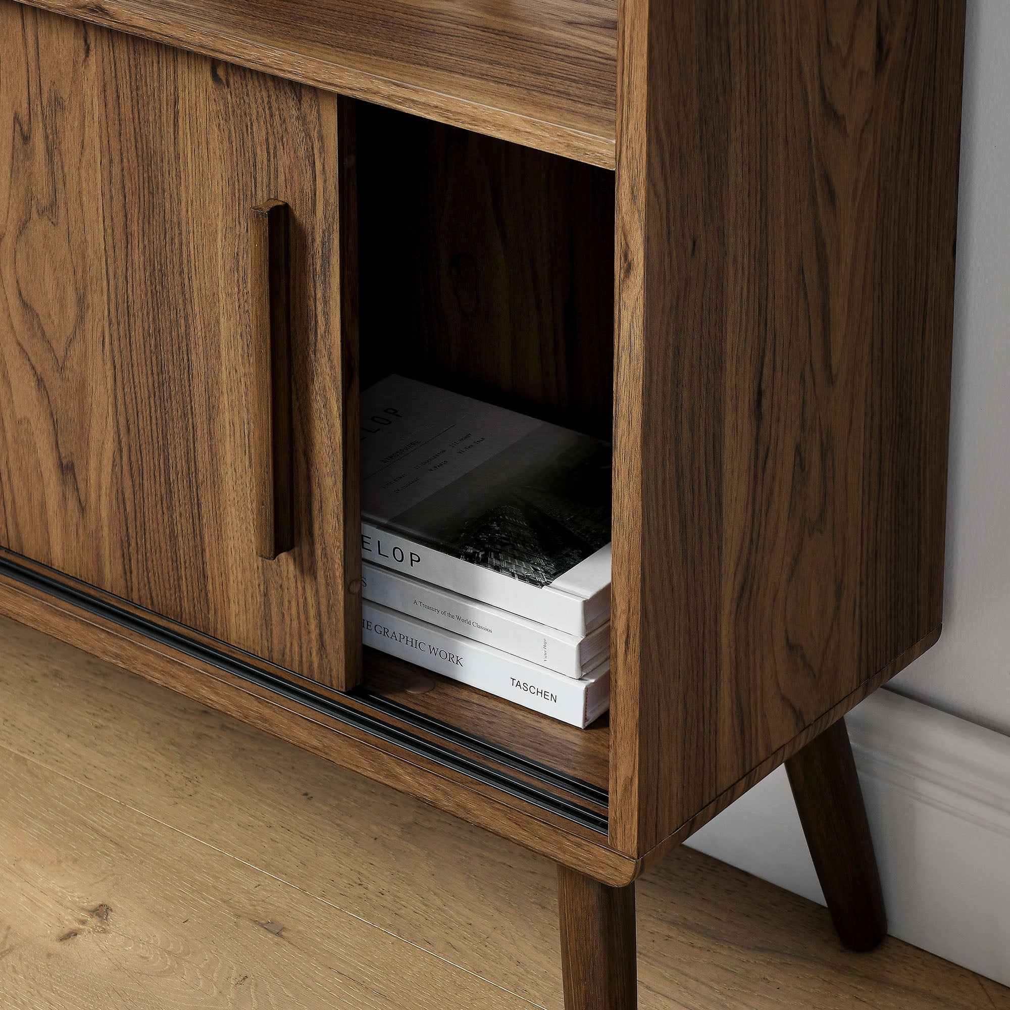 Transmit 45" Bookcase with Sliding Doors - Walnut