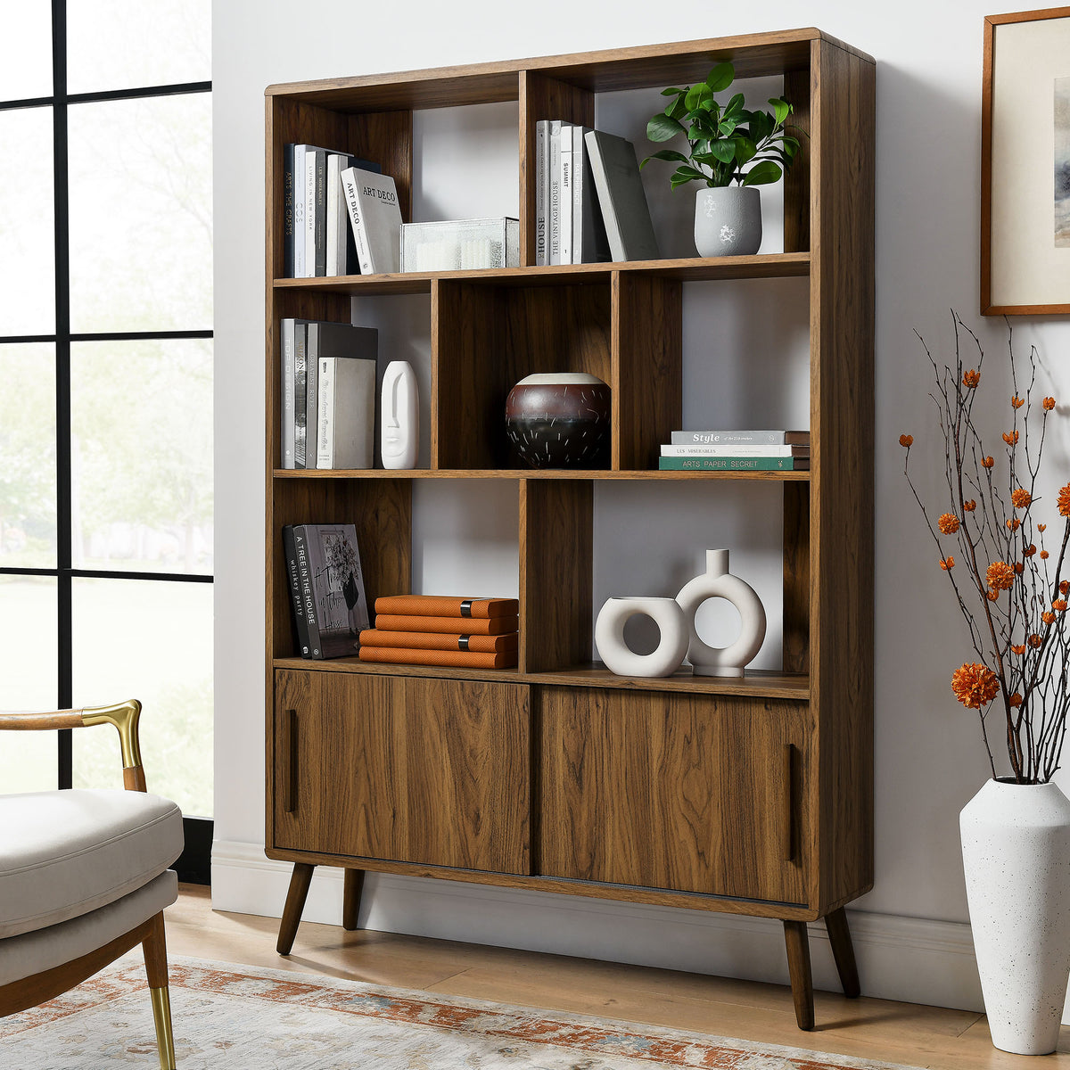 Transmit 45" Bookcase with Sliding Doors - Walnut