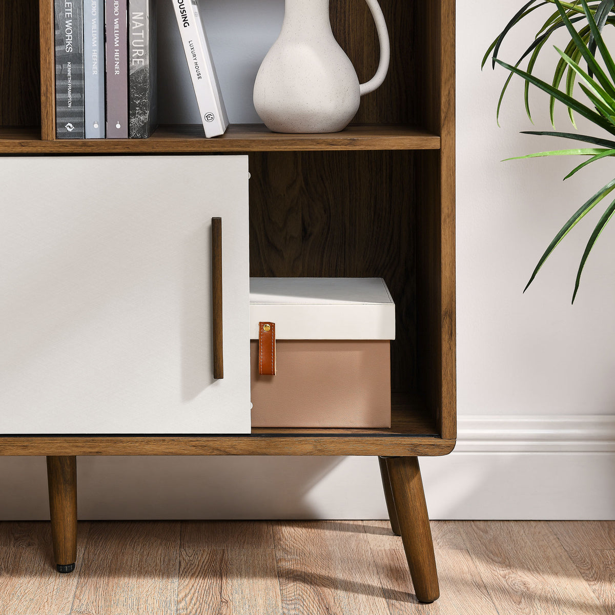 Transmit 59" Bookcase with Sliding Doors - Walnut Linen