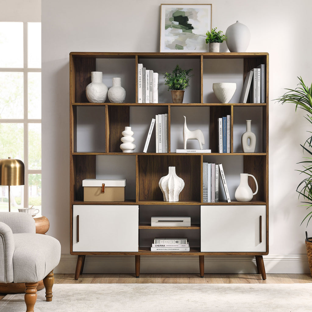 Transmit 59" Bookcase with Sliding Doors - Walnut Linen