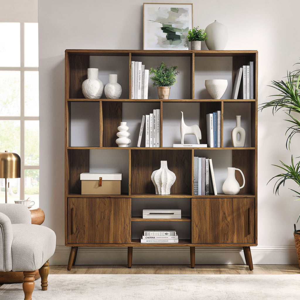 Transmit 59" Bookcase with Sliding Doors - Walnut