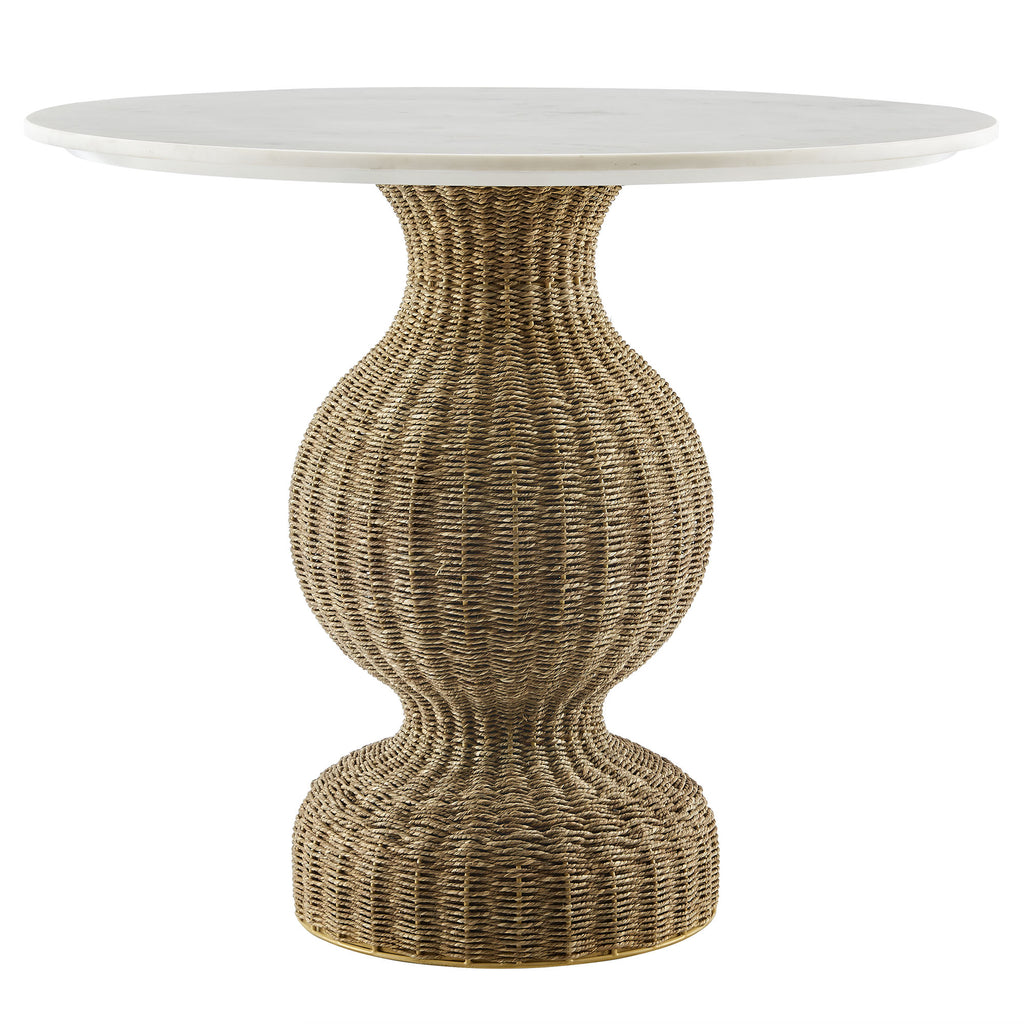Zale 36" Marble and Seagrass Dining Table - White Natural