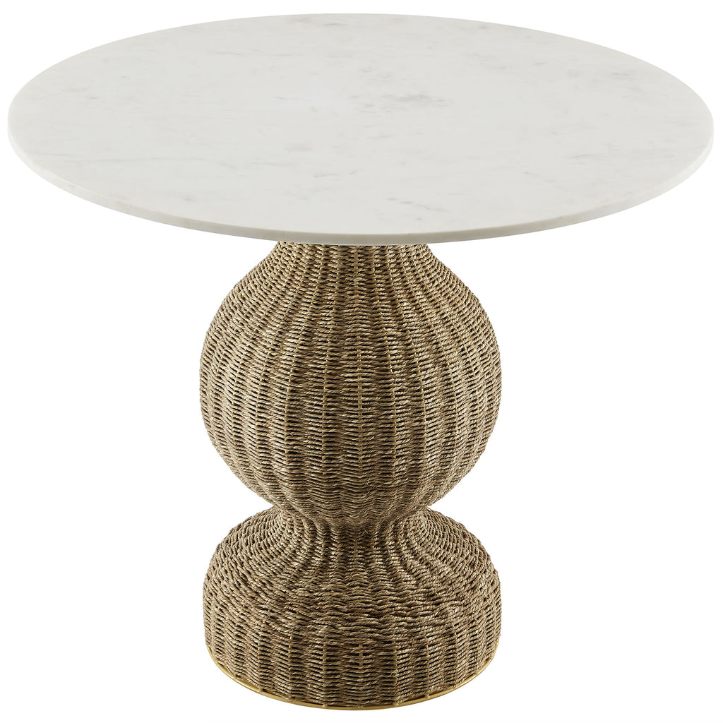 Zale 36" Marble and Seagrass Dining Table - White Natural