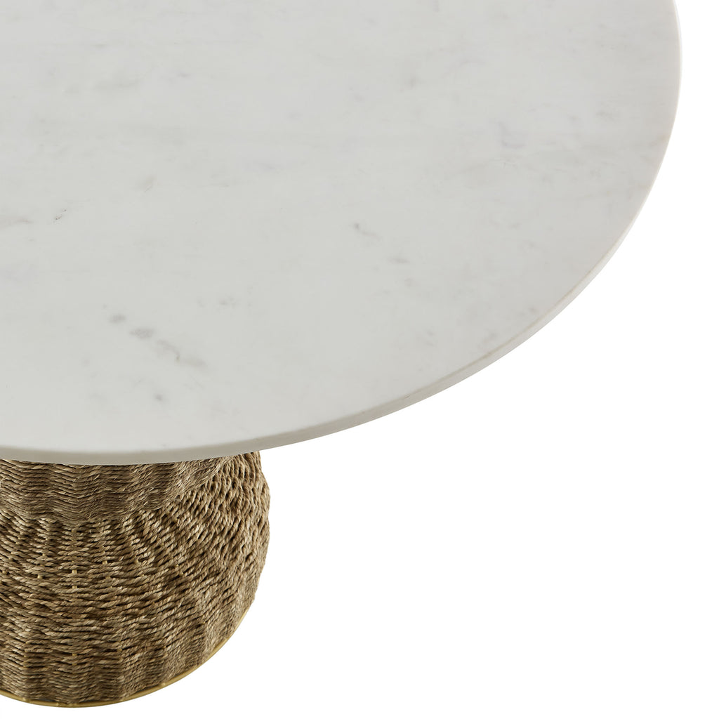 Zale 36" Marble and Seagrass Dining Table - White Natural