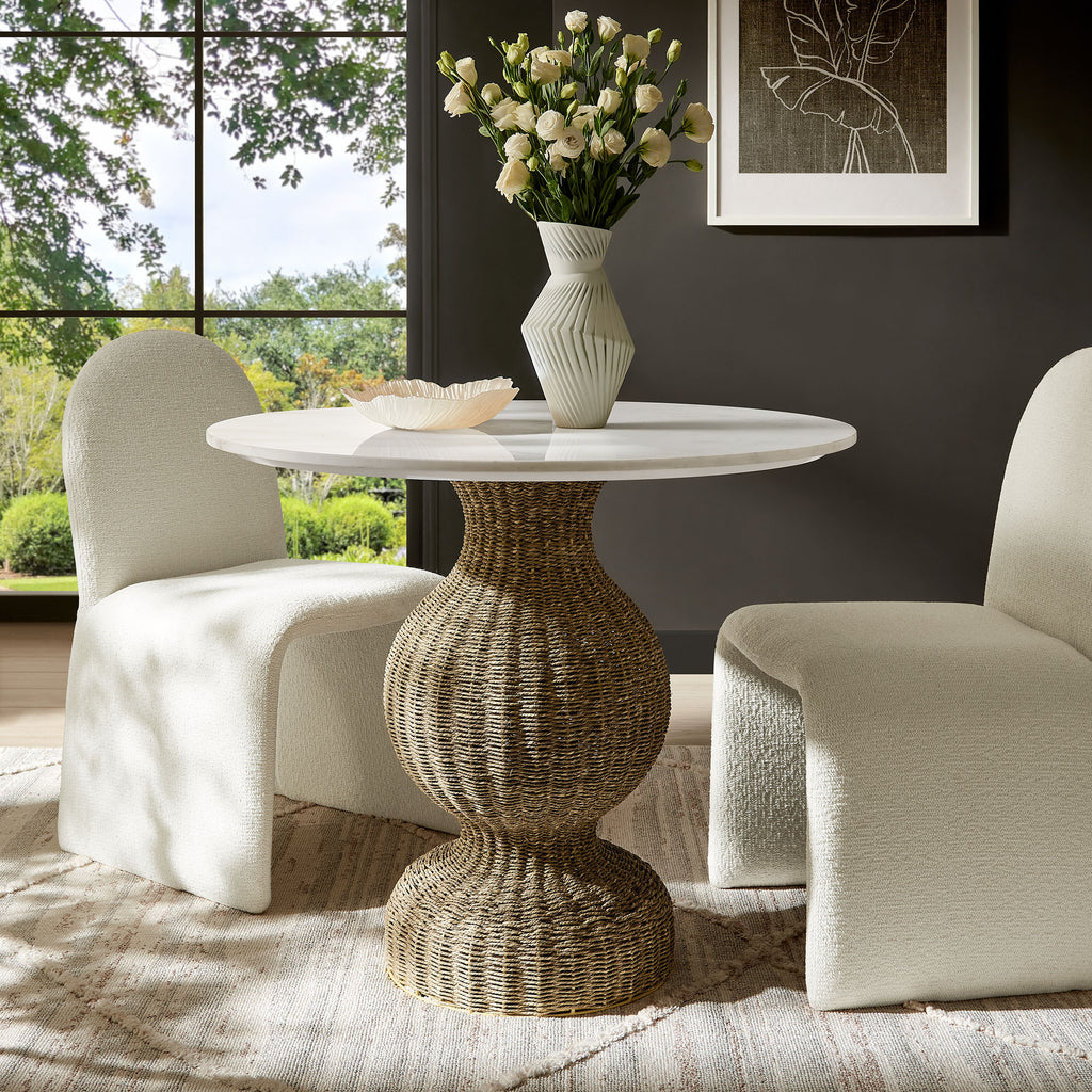 Zale 36" Marble and Seagrass Dining Table - White Natural