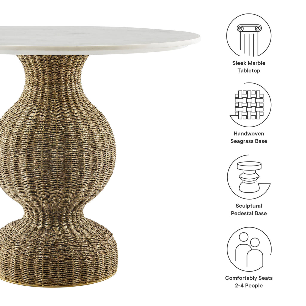 Zale 36" Marble and Seagrass Dining Table - White Natural
