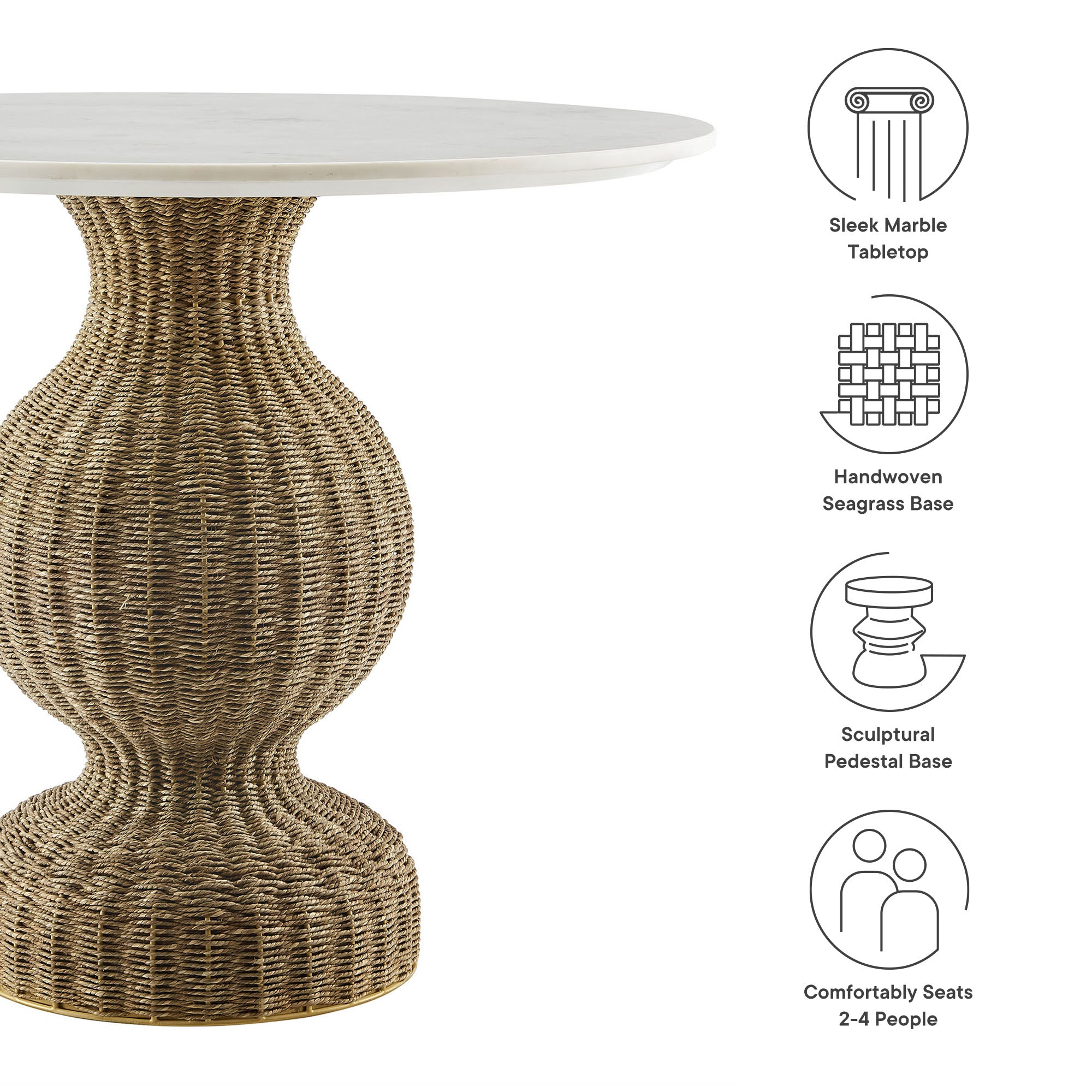 Zale 36" Marble and Seagrass Dining Table - White Natural