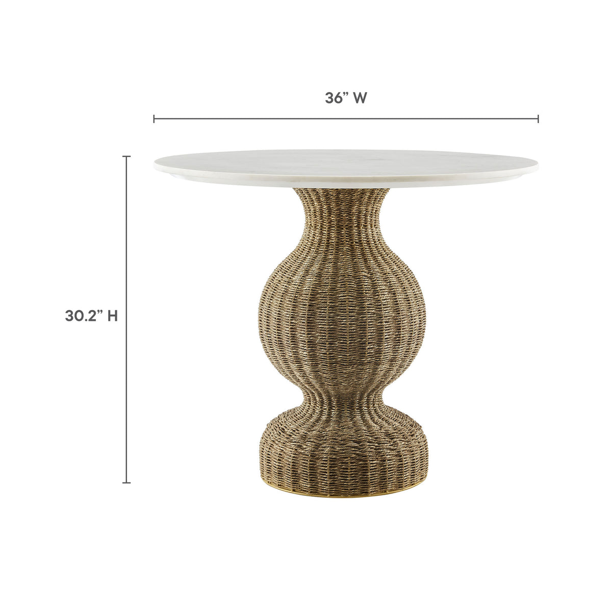 Zale 36" Marble and Seagrass Dining Table - White Natural