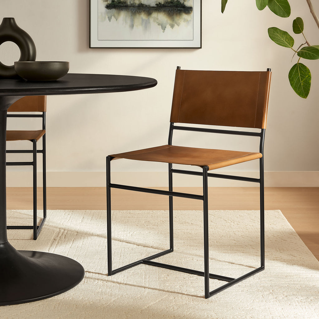 Thatcher Leather and Metal Dining Chair - Tan
