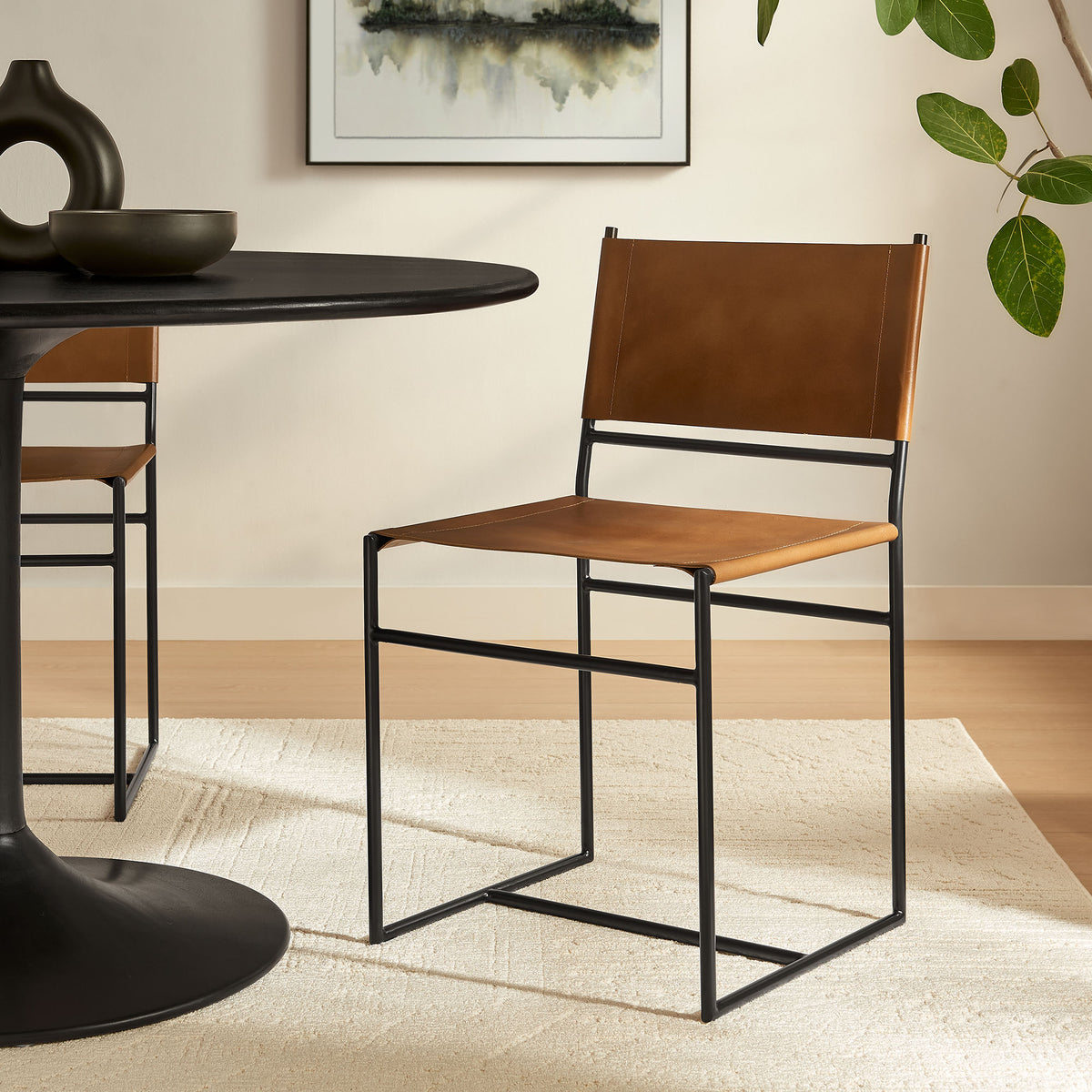 Thatcher Leather and Metal Dining Chair - Tan