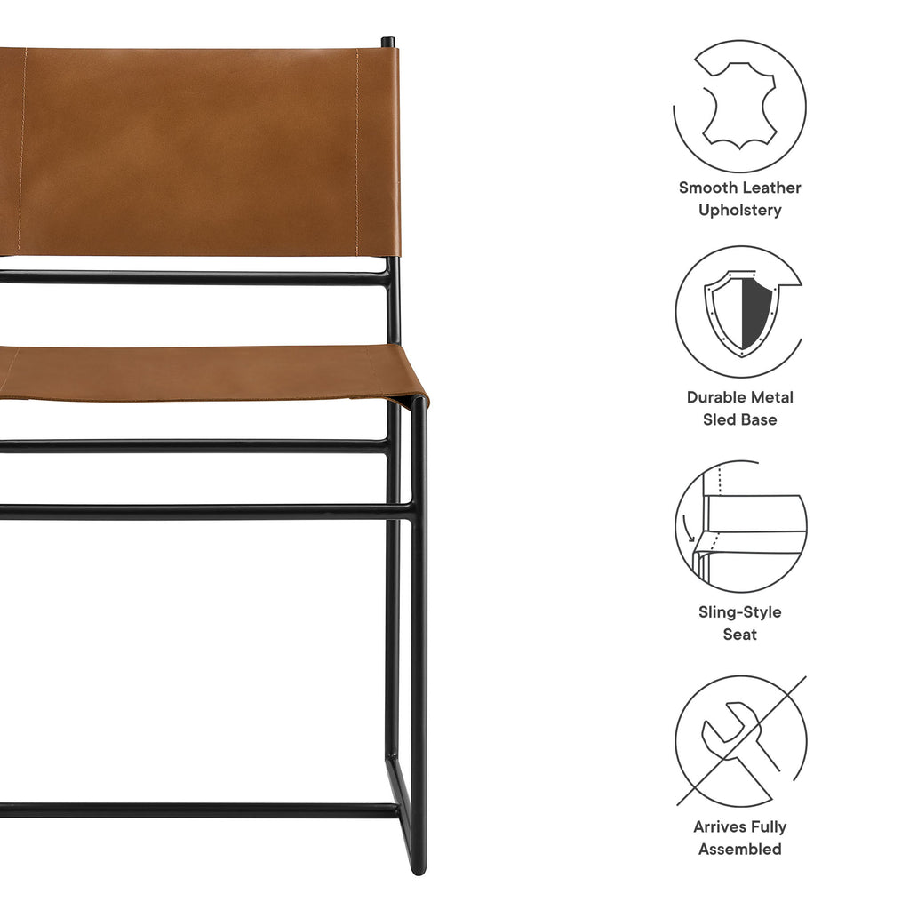 Thatcher Leather and Metal Dining Chair - Tan