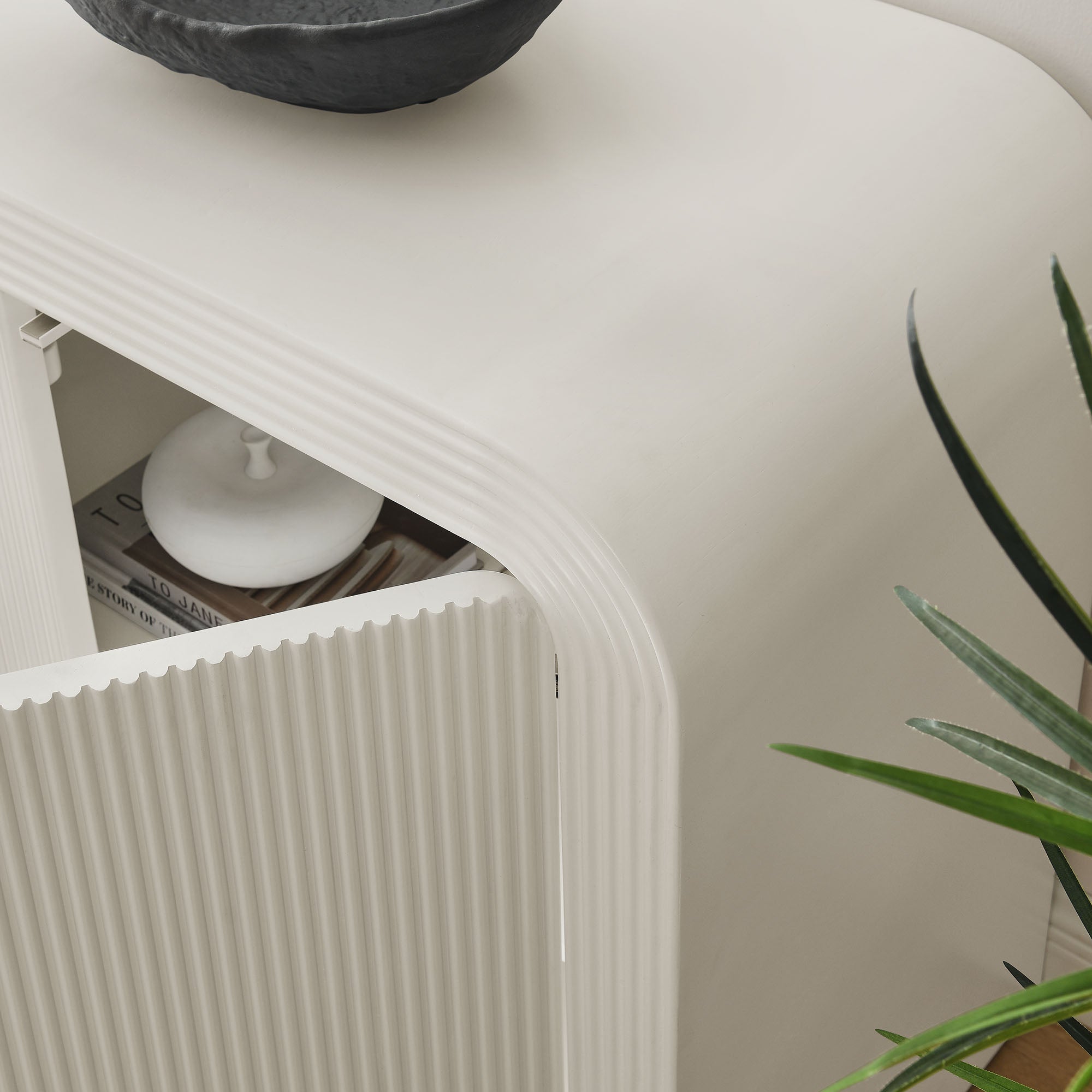 Waterflute 70" Fluted Sideboard Cabinet - White Matte