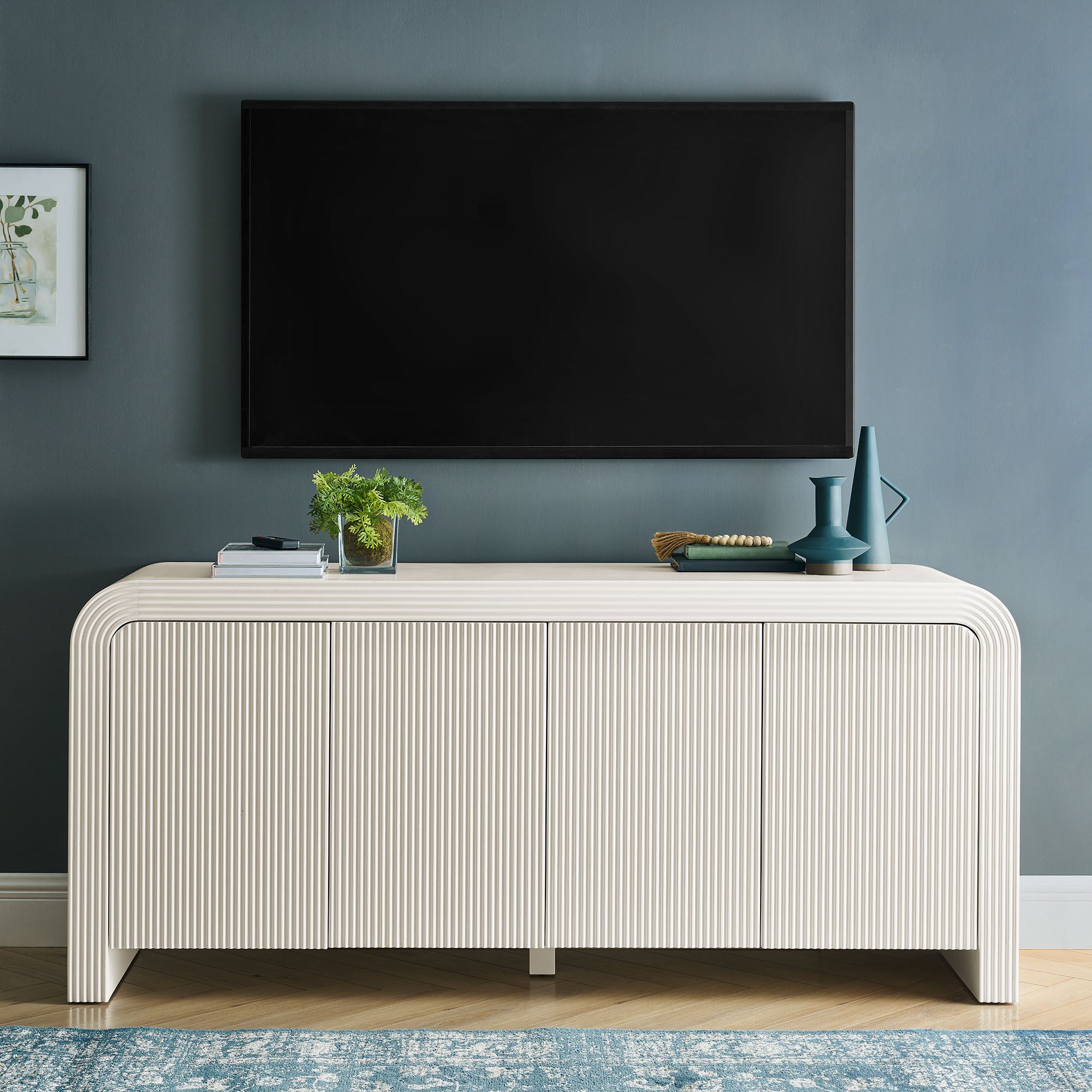 Waterflute 70" Fluted Sideboard Cabinet - White Matte