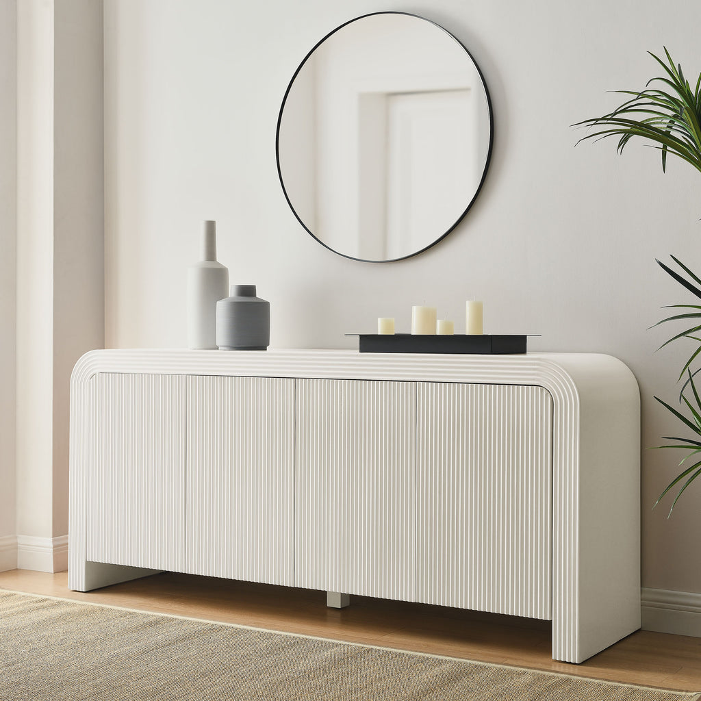 Waterflute 70" Fluted Sideboard Cabinet - White Matte