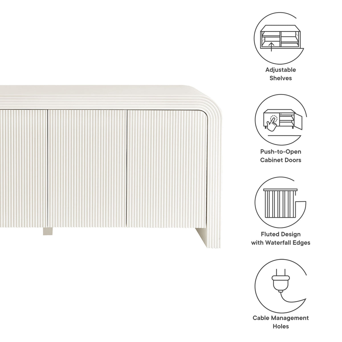 Waterflute 70" Fluted Sideboard Cabinet - White Matte