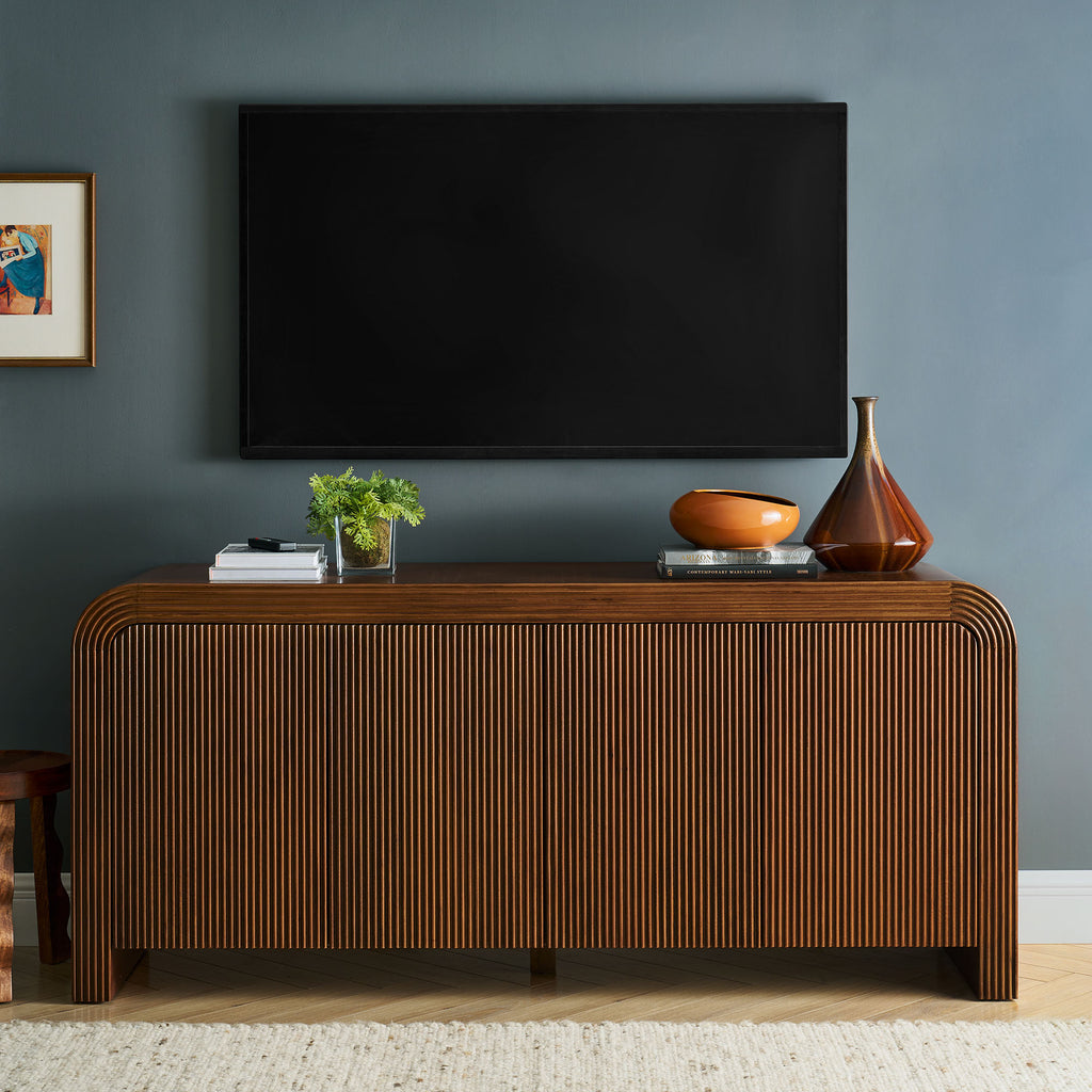 Waterflute 70" Fluted Sideboard Cabinet - Walnut