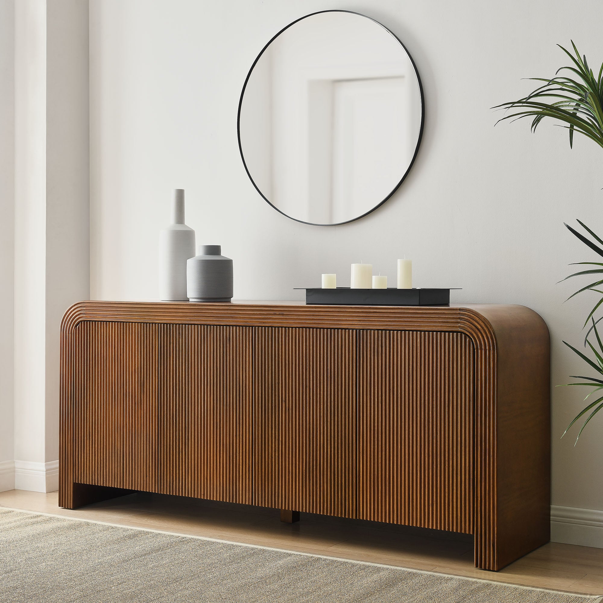 Waterflute 70" Fluted Sideboard Cabinet - Walnut