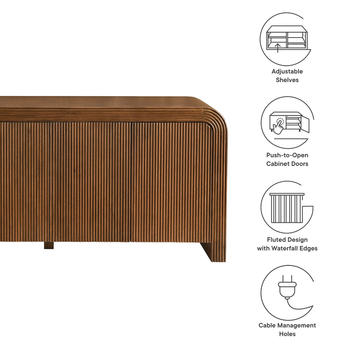 Waterflute 70" Fluted Sideboard Cabinet - Walnut