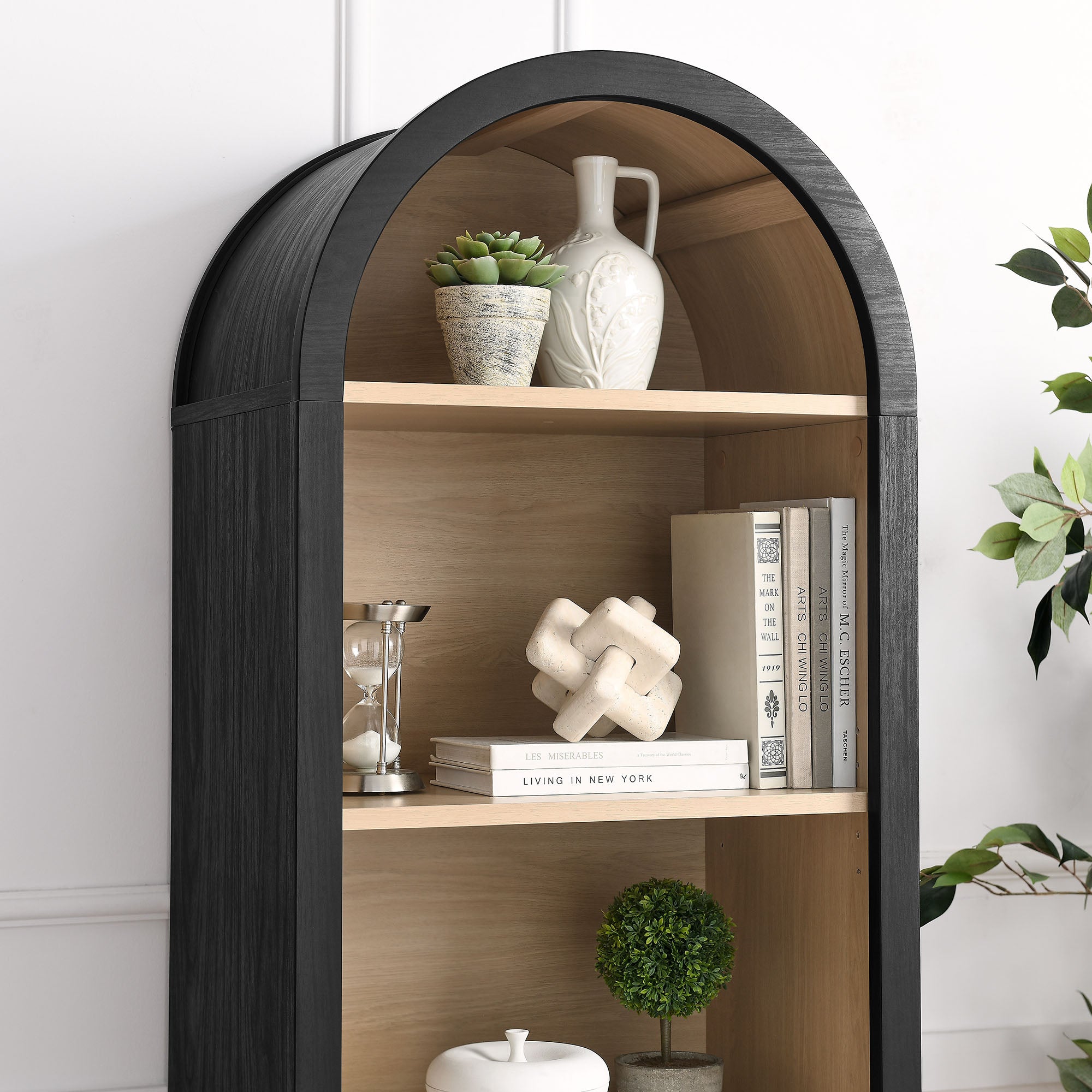 Evie Arched Narrow Bookcase Display Cabinet - Black