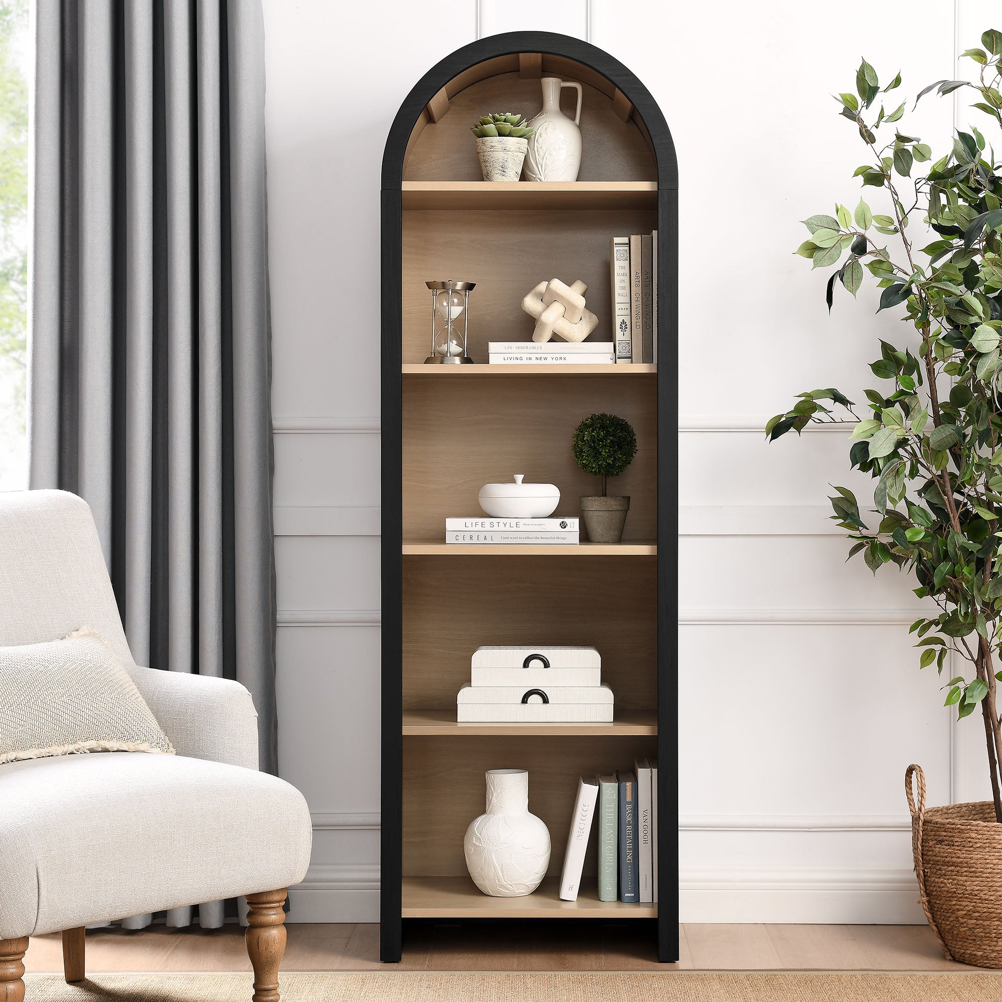 Evie Arched Narrow Bookcase Display Cabinet - Black