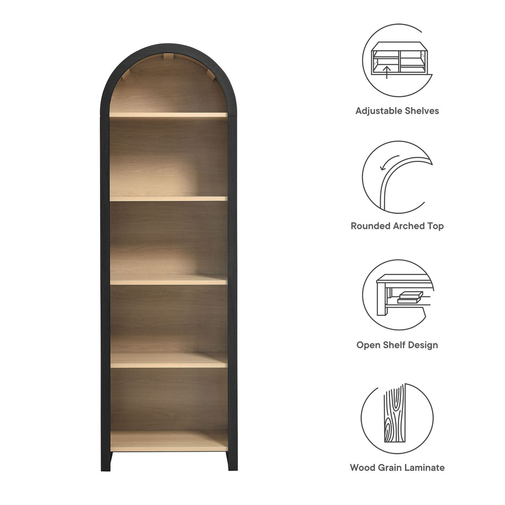 Evie Arched Narrow Bookcase Display Cabinet - Black