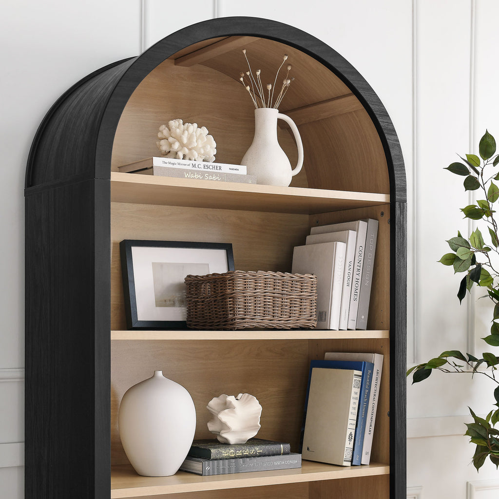 Evie Arched Wide Bookcase Display Cabinet - Black