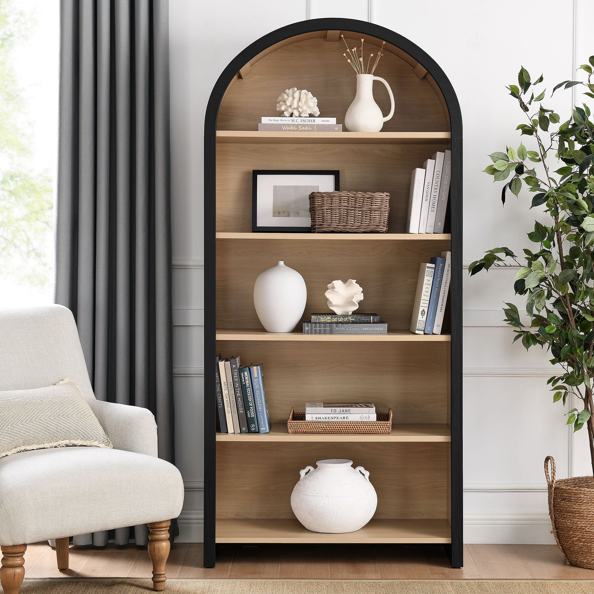 Evie Arched Wide Bookcase Display Cabinet - Black