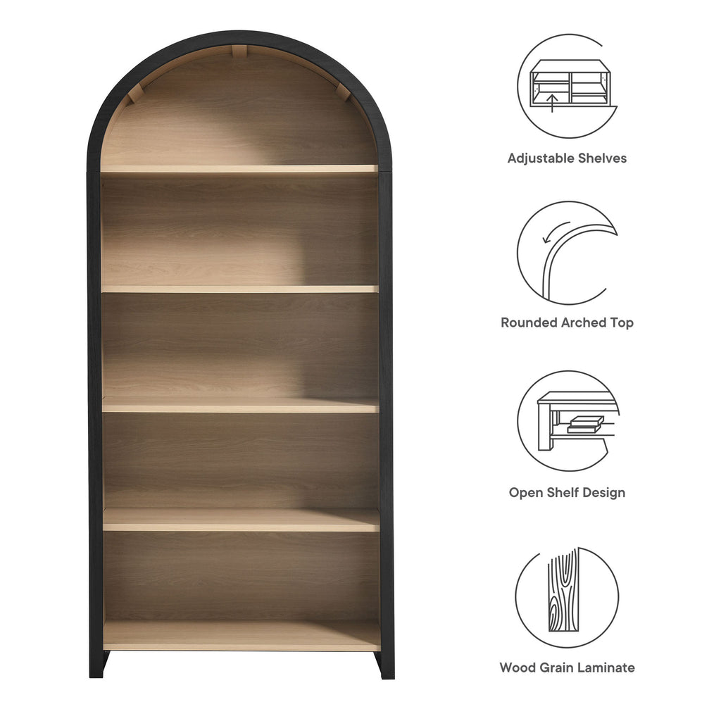 Evie Arched Wide Bookcase Display Cabinet - Black