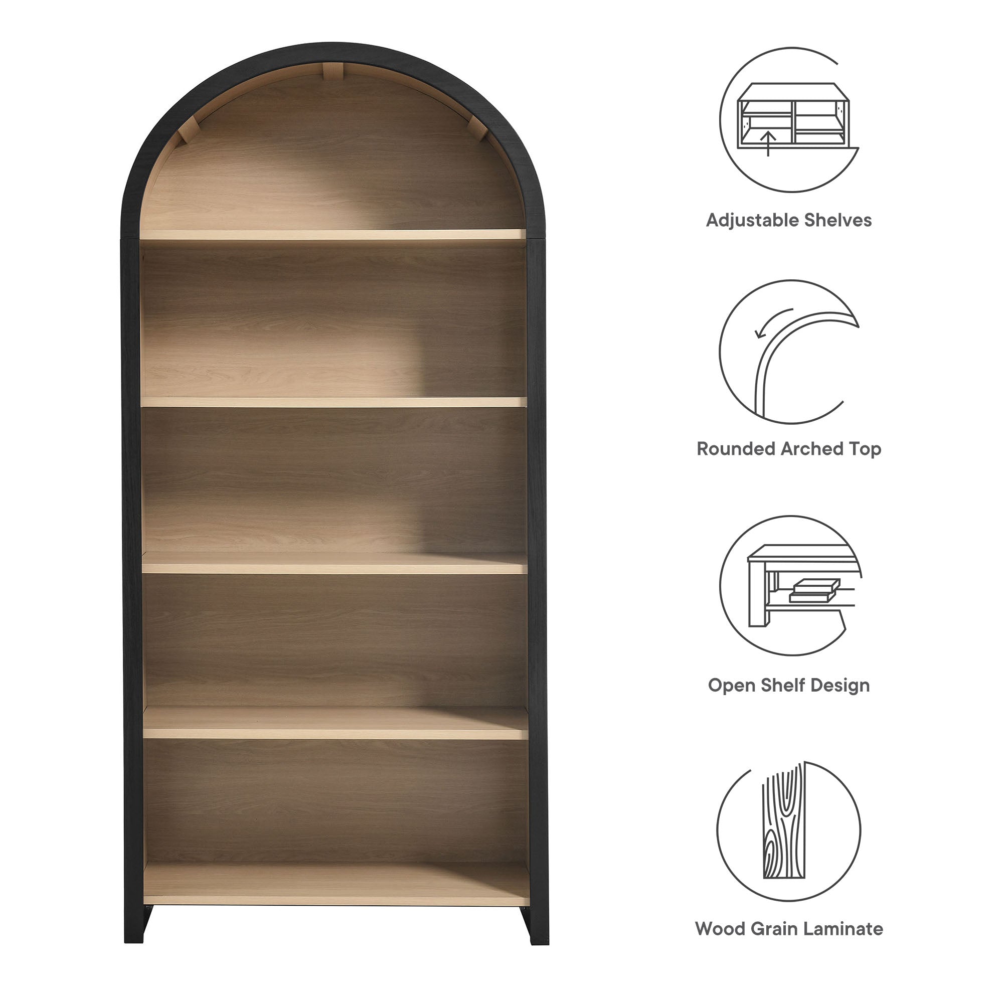 Evie Arched Wide Bookcase Display Cabinet - Black