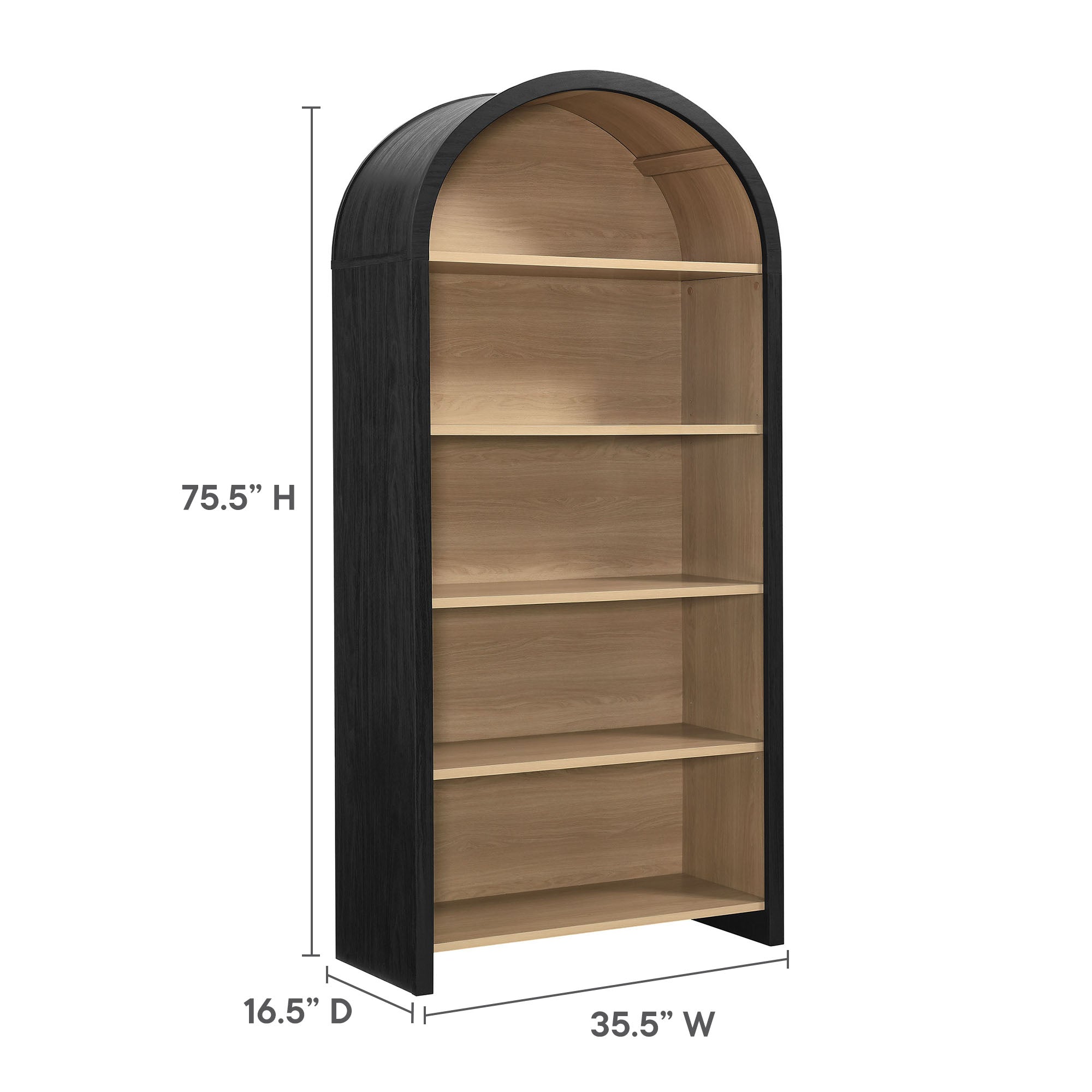 Evie Arched Wide Bookcase Display Cabinet - Black