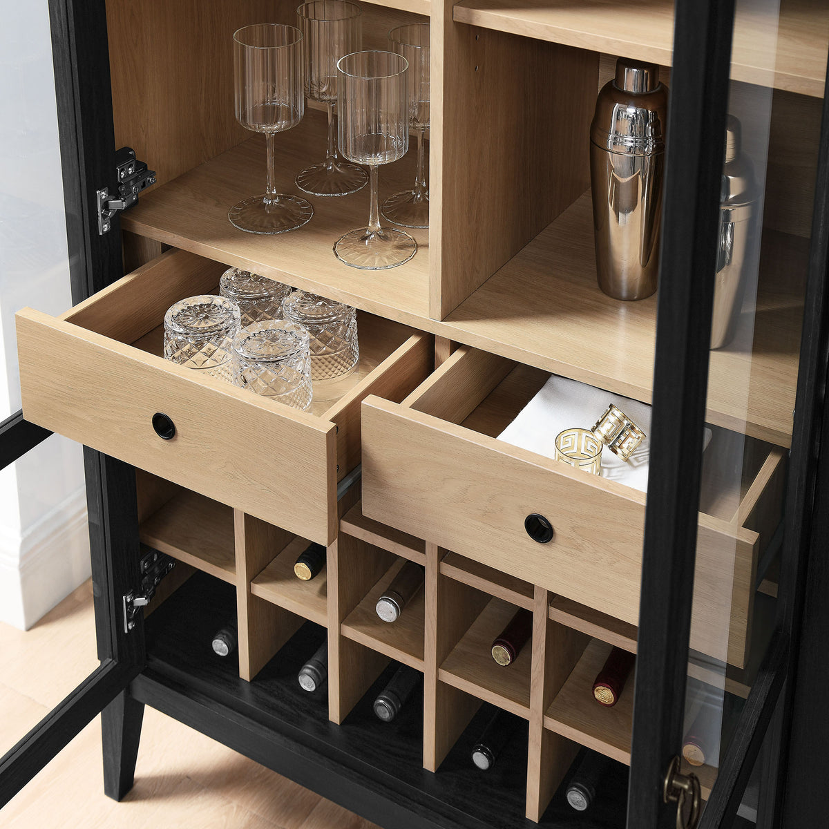 Nolan Arched Bar Cabinet - Black Oak