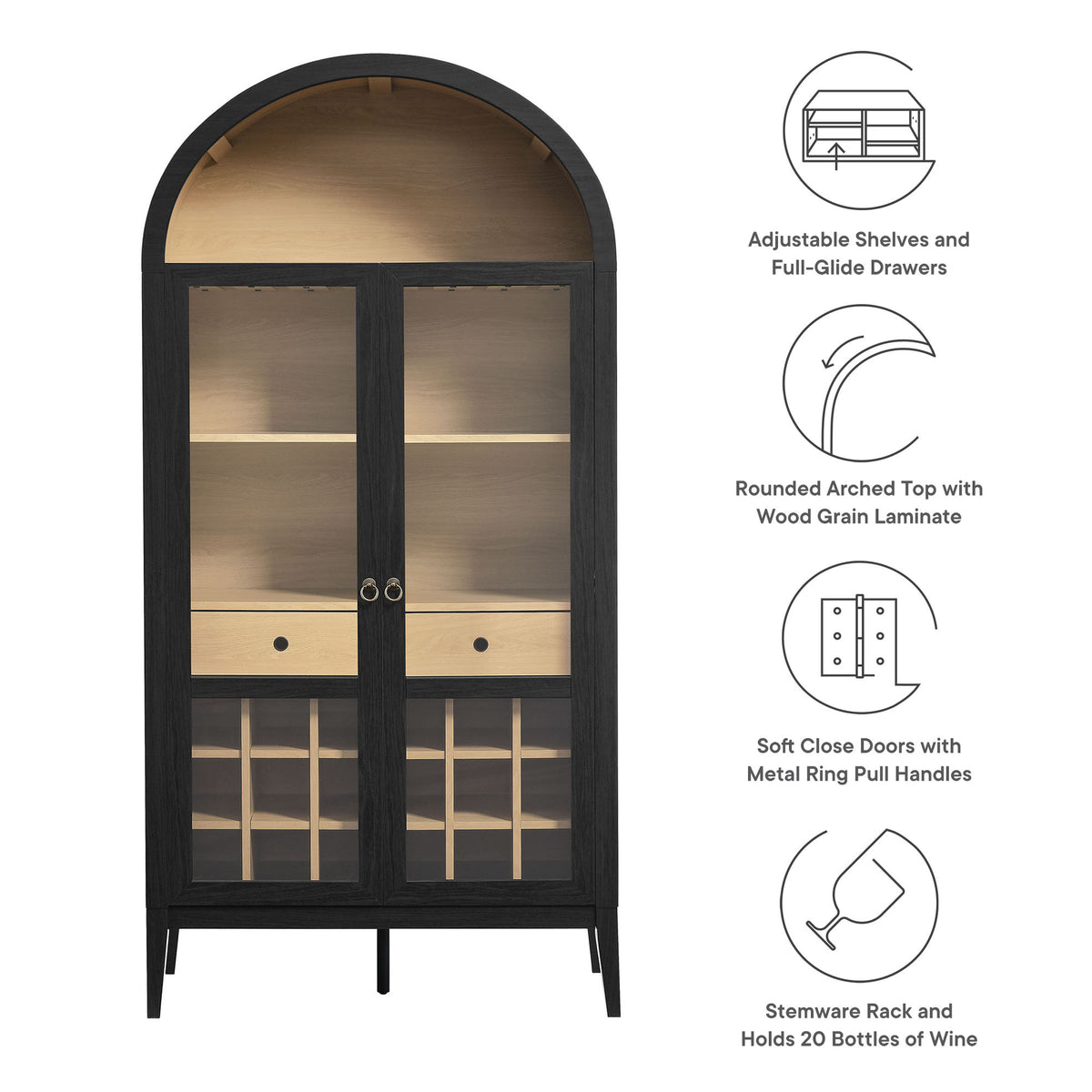 Nolan Arched Bar Cabinet - Black Oak