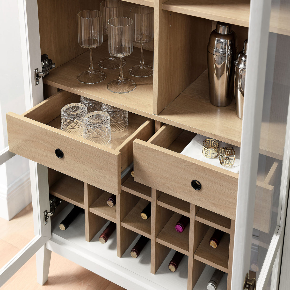 Nolan Arched Bar Cabinet - Ivory Oak