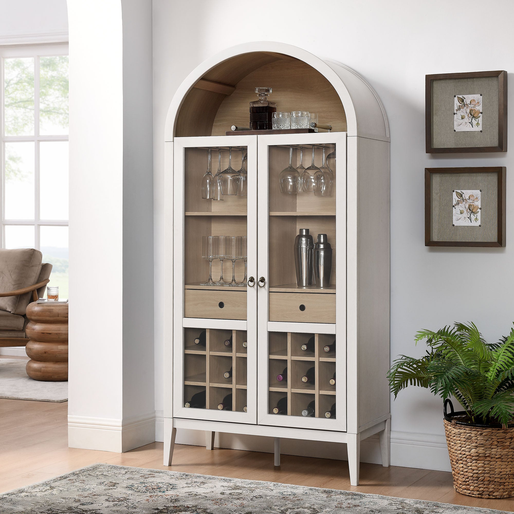 Nolan Arched Bar Cabinet - Ivory Oak