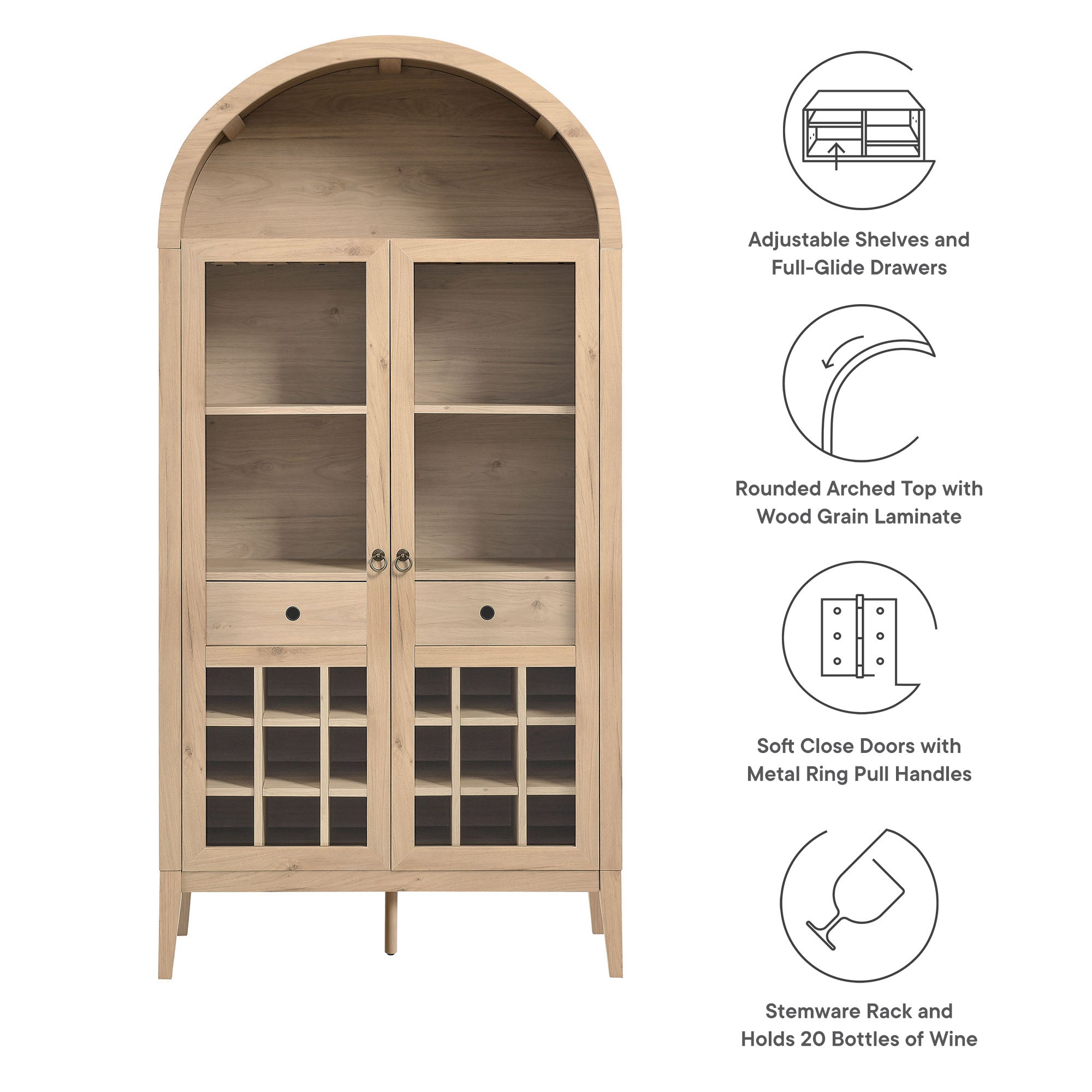 Nolan Arched Bar Cabinet - Light Oak